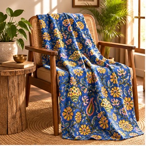 Blue Floral Hand Block Printed Cotton <b>Fabric</b> <b>Indian</b> Ethnic Textile Paisley <b>Fabric</b> Dress Material Wholesale Craft <b>Fabric</b> - Product Image 4
