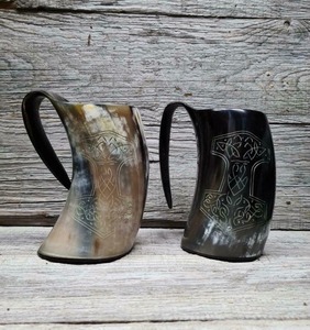 FAIZA CRAFT Tazas de Cuerno de Búfalo Vikingas Hechas a Mano de Primera Calidad, Duraderas, Cuerno Natural Pulido para Cerveza, Hidromiel y Eventos Medievales - Product Image 2