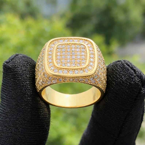 Moissanite Gold <b>Signet</b> <b>Ring</b> Iced Out Square Cushion Face Luxury Hip Hop Statement Jewelry for Men <b>Women</b> - Product Image 5