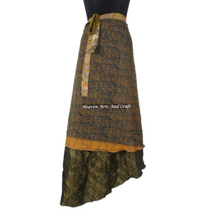 Jupe longue en soie Sari à 2 couches, style indien, réversible, vintage, magique, 38 pouces, pour la plage, à porter en tube ou cache-cou. - Product Image 5