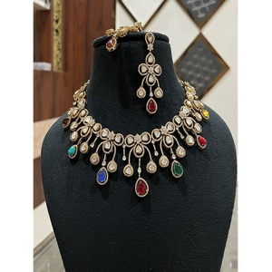 Exquisite Brass Gold Plated Moissanite Trendy Necklace Set <b>Earrings</b> for Women Engagement Wedding Gift & Party Wear - Product Image 1