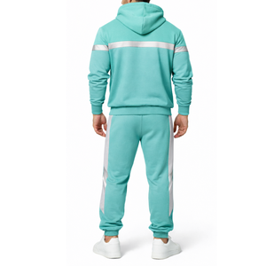 Survêtement homme personnalisé bleu aqua avec bande réfléchissante argentée, ensemble de jogging deux pièces, vêtements de sport OEM - Product Image 2