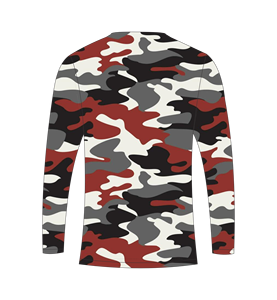 Camiseta de manga larga para hombre, sublimada, con estampado de camuflaje rojo, para caza, pesca, deportes atléticos y entrenamiento. - Product Image 6