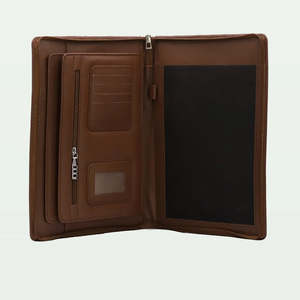 Genuine Leather Zip Around Document Portfolio Folder Executive Business Planner Organizer File Sleeve <b>Case</b> Handbag - Product Image 3