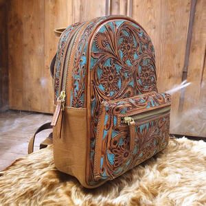 Hand <b>Tooled</b> Genuine Leather <b>Backpack</b> Western Floral Design Travel School Laptop <b>Bag</b> - Product Image 1