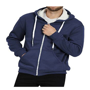 Men's Navy Blue <b>Hooded</b> <b>Zip</b>-Up Sweatshirt Regular Fit 100% Cotton French Terry Casual Autumn Wear Pocket Design Quick Dry Color - Product Image 3