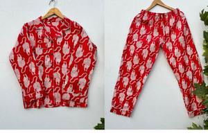 Conjunto de Pijama de Algodón Hecho a Mano para Mujer, Mangas Largas, Cuello en V, Cierre con Cordón, Estampado Floral, Ropa de Dormir Transpirable y Suave - Product Image 5