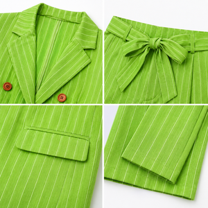 2026 Fall Office Casual Two-Piece Pants <b>Set</b> for Women Daily Wear Striped Print Sleeveless <b>Blazer</b> Button Decoration Worsted - Product Image 3