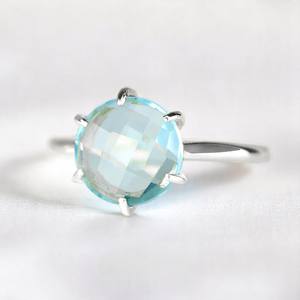 แหวนบลูโทแพซควอตซ์ 8 มม. - แหวนพลอยเงินแท้ 925 ขายส่งเครื่องประดับ - Product Image 1