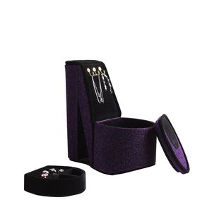 Espositore per Gioielli a Forma di Scarpa con Tacco Alto, in Velluto Viola, 23 cm, con Ganci - Product Image 2