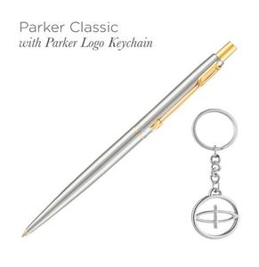 ปากกาลูกลื่น Parker Classic สแตนเลสสตีล พร้อมขอบสีทอง และพวงกุญแจแถมฟรี เหมาะสำหรับมืออาชีพในสำนักงานและนักศึกษา - Product Image 3