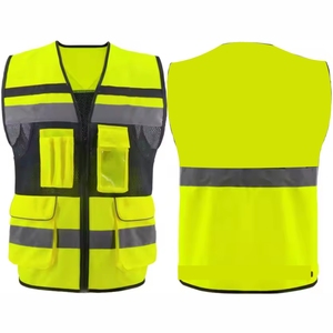 Gilet de travail sans manches haute visibilité réfléchissant pour homme avec plusieurs poches, en polyester respirant, col en V, fermeture éclair - Product Image 2