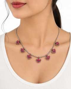 Collier Géométrique Tendance en Argent Naturel 92,5 avec Cristal Rouge et Corail, Chaîne Maillons Bohèmes, Idéal au Quotidien, Votre Meilleur Choix - Product Image 2