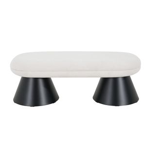 Panca imbottita beige per sala da pranzo, camera da letto, fondo letto, ingresso, pouf, sgabello in tessuto, top nero - Product Image 4