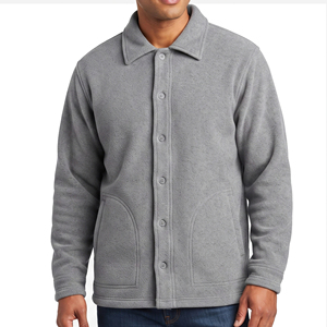 Veste polaire Letterman à fermeture éclair intégrale, chaude pour l'hiver, pour l'extérieur, en polaire, pour homme, avec col rabattable et boutons - Product Image 1