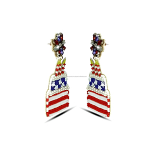 Boucles d'oreilles pendantes unisexes, style classique, multicolores, faites à la main, brodées de perles de rocaille, design bijoux fantaisie, Inde, pour soirée - Product Image 4