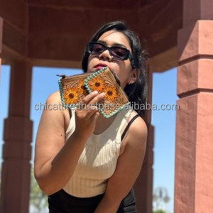 Nouveau véritable fabriqué à la main marron en cuir outillé porte-monnaie Rectangle porte-carte de crédit étui mignon petite pièce carte étuis à fermeture éclair - Product Image 3