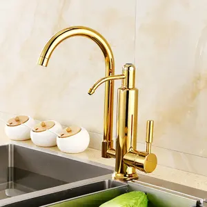 Brass Cold and Hot Mixer Tap Sink Faucet Vegetable Washing Basin Brushed Brass gold kitchen faucet