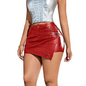 กระโปรงหนังครึ่งตัวทรงลำลองสำหรับผู้หญิง ขายดีช่วงซัมเมอร์ ระบายอากาศได้ดี ดีไซน์ใหม่ ทรงไม่สมมาตร สีพื้น - Product Image 2