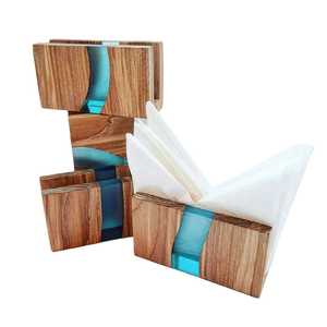 Porta servilletas de madera hecho a mano con incrustaciones de resina ondulada, elegante organizador de pañuelos para uso en mesa de comedor, cocina, restaurante o hogar. - Product Image 5