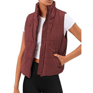 Chaleco de plumón de pato marrón premium con cuello alto y cremallera, talla grande, ligero, para mujer, disponible a precio económico. - Product Image 4