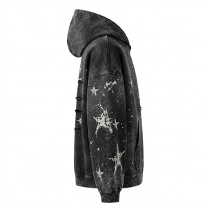 <b>Men's</b> Vintage Acid Wash <b>Black</b> Hoodie Oversized Star Print Pullover <b>Sweatshirt</b> with Kangaroo Pocket - Product Image 3