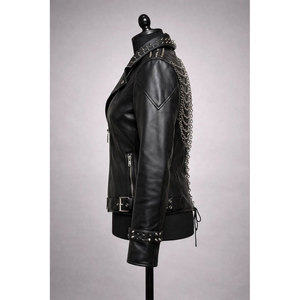 TOP SELL <b>Gothic</b> Skeleton Rib-Cage Cowhide <b>Jacket</b> Studded Black <b>Jacket</b> with Drape Chains UNISEX - Product Image 3