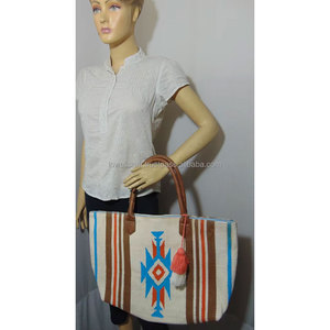 New Women's Beach Fashion Handloom Fabric Multicolored Handcrafted Cotton Tote Bag Large Capacity Stylish Shoulder <b>Handbag</b> - Product Image 2
