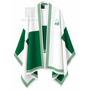 Custom Iota Phi Lambda sorority <b>cape</b> shawl embroidered logo on front green and <b>white</b> color blocking for female Greek apparel - Product Image 1