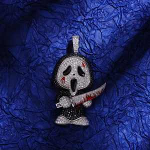 Colgante Unisex de Plata 925 Bañado en Oro de 14K con Moissanita Iced Bling, Temática de Terror Hip Hop, Fantasma Asesino, Anime, Certificado - Product Image 2
