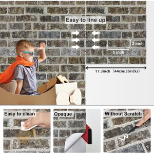 Carta da Parati Adesiva Rimovibile Effetto Mattone, Stile Rustico, Autoadesiva e Rimovibile - Product Image 2