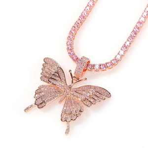 Pendentif Papillon Or Rose en Argent Sterling avec Pierres Moissanite Micro-Pavées, Breloque Thème Glacé, Bijoux de Luxe Hip Hop, Chaîne Tennis - Product Image 3