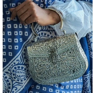 God Grace Craft Designer Metal Square Clutch Purse Vintage Style <b>Silver</b> <b>Handbag</b> Handmade <b>for</b> Bridal Wear - Product Image 6