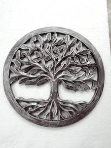 Décoration murale ronde en bois pour salon, chambre, couloir, bureau (taille - 16 pouces) (Argent) - Product Image 3