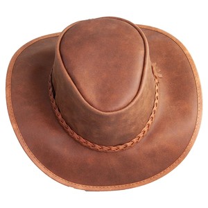 ELYSIAN INDUSTRIES Leather Cowboy <b>Hat</b> Unisex Brown Wide Brim Braided <b>Band</b> Outdoor Casual Four Seasons 56-58CM - Product Image 3