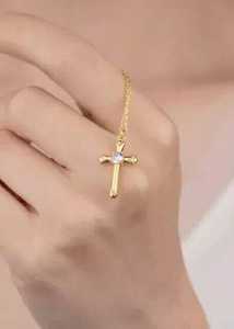 Collier pendentif croix en argent sterling plaqué or 18 carats pour femme, avec moissanite, bijoux religieux, cadeau de fête, certifié GCI & IDGL, luxe - Product Image 4