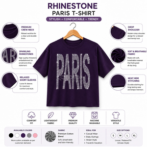 เสื้อยืดกราฟิก PARIS ประดับคริสตัลไรน์สโตน พรีเมียม ยี่ห้อ Cosh International ทรงโอเวอร์ไซส์ สไตล์สตรีทแวร์ สำหรับทุกเพศ ผลิตโดยผู้ผลิตเสื้อผ้าแฟชั่น - Product Image 6