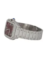 Montre pour homme en acier inoxydable avec quartz et moissanite, cadran rouge, luxe, mode hip-hop, affichage de la date personnalisé