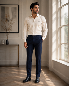 Chemise décontractée blanche pour homme Khawaja Rafique Ullah Enterprises, manches longues, col montant, infroissable, satinée, transfert thermique - Product Image 5