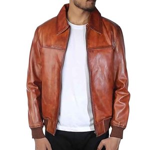 Chaqueta Bomber de Cuero para Hombre de Alta Calidad, Piel de Oveja Genuina, Abrigo Casual de Invierno con Dobladillo Acanalado, Moda Urbana - Product Image 3