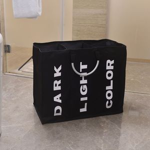 <b>Large</b> Capacity Portable Three Lattice Black Laundry <b>Basket</b> with <b>Storage</b> Organization - Product Image 2