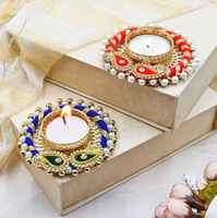 Porte-bougie chauffe-plat en métal multicolore (carré 4 pouces) – Écologique, fait main, traditionnel indien – Idéal pour mariage, Pâques, anniversaire, Noël