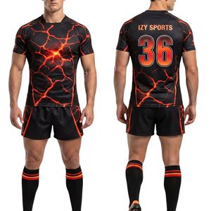 Tenues de rugby à motif vague japonaise, tissu athlétique à séchage rapide, ensemble d'uniformes de rugby personnalisés sublimés - Product Image 4