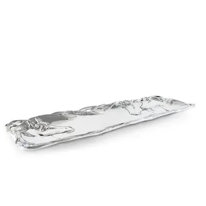 Plateau décoratif rond moderne en aluminium argenté avec têtes de cheval gravées et motif de blé, motif de corde verticale - Product Image 4