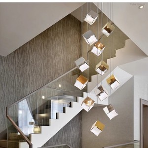 Décoration d'escalier en forme de glaçon, petit luminaire suspendu, salon, salle à manger, restaurant, lustre en verre de luxe, LED à intensité variable - Product Image 3