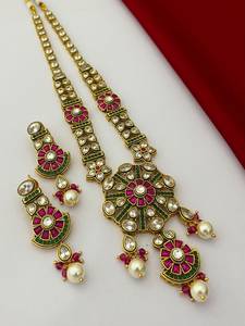Wholesale Indian Ethnic <b>Bridal</b> Kundan Polki Necklace <b>Set</b> Imitation Rhodium Plated Traditional Wedding Engagement <b>Jewelry</b> <b>Sets</b> - Product Image 2