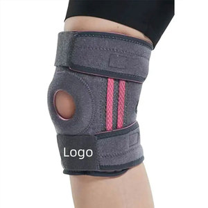 Genouillère de soutien grise avec rayures roses, néoprène respirant, fermeture auto-agrippante, protection universelle unisexe toutes saisons - Product Image 1