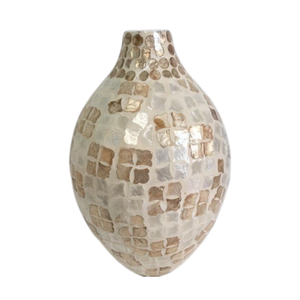 Luxury Minimalist Geometric Mother of Pearl Mosaic Vase Tabletop Decorative Flower Pot - Product Image 1