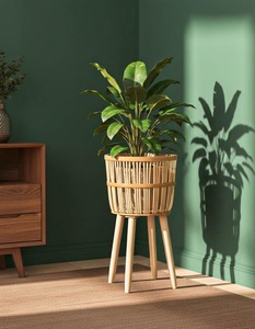 Support robuste en rotin pour plantes, idéal pour la maison, le salon, le balcon, le jardin et la décoration intérieure, provenant d'Inde. - Product Image 2