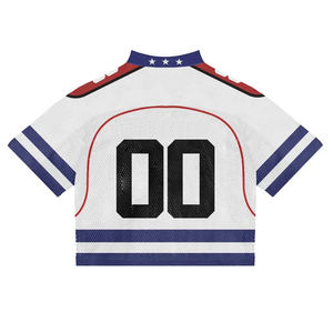 Maillot de hockey sur glace personnalisé sublimé blanc rouge bleu en mesh col en V manches courtes unisexe adulte respirant vêtements de sport - Product Image 3